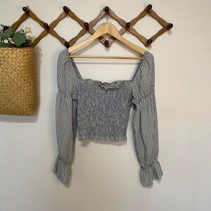 Urban Outfitters blue and white gingham top with balloon sleeves, size s…